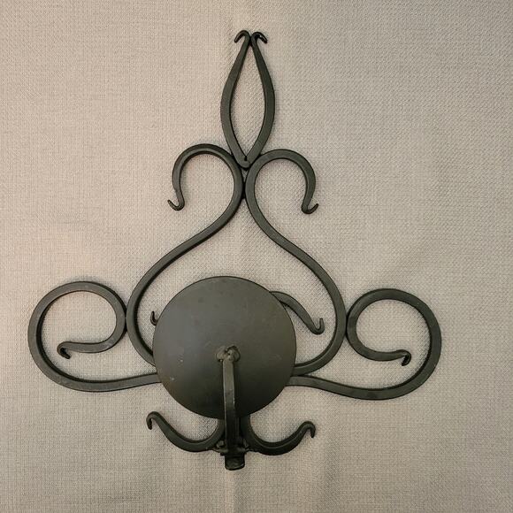 Pair Black Wrought Iron Hand Forged Pillar Candle Wall Sconces - Picture 5 of 12